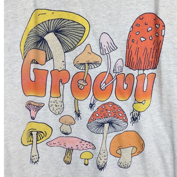 Groovy Mushroom T Shirt L Gray Short Sleeve Psychedelic Graphic Retro 70s Tee - Picture 2 of 5